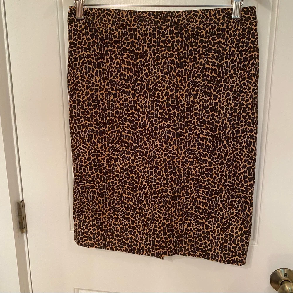 J. CREW SKIRT PENCIL STRAIGHT TAN BROWN BLACK LEOPARD ANIMAL PRINT SIZE 4